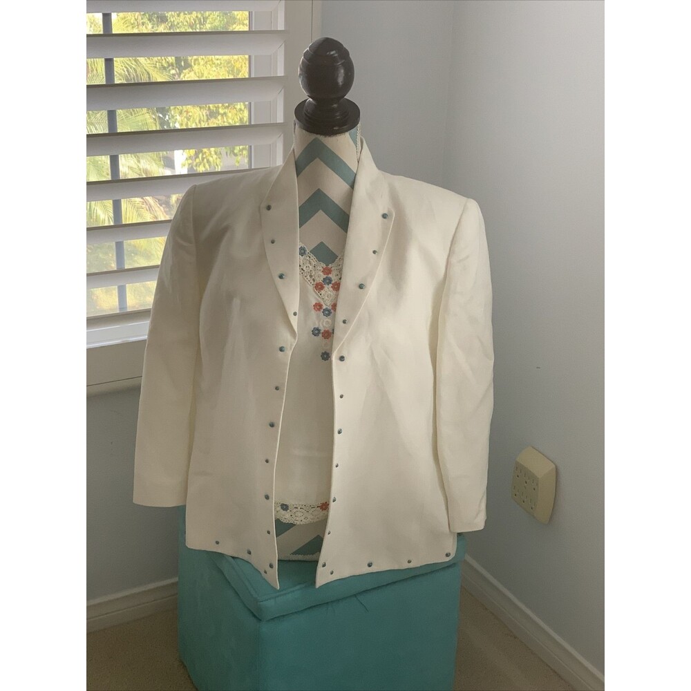 vintage kasper Blouse & Jacket Set With Turquoise Embellishments 14 P